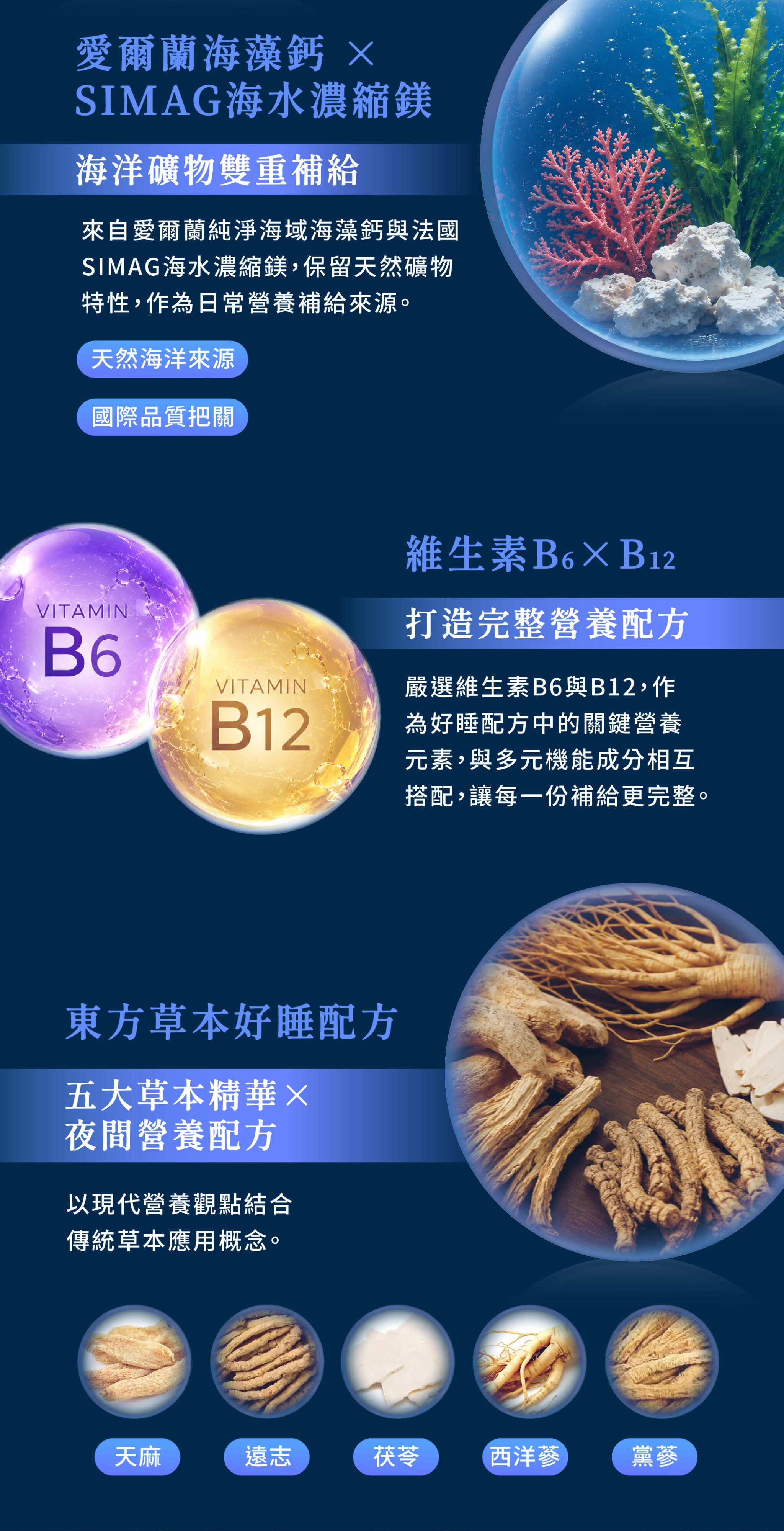 愛爾蘭海藻鈣、維生素B6XB12、五大草本精華